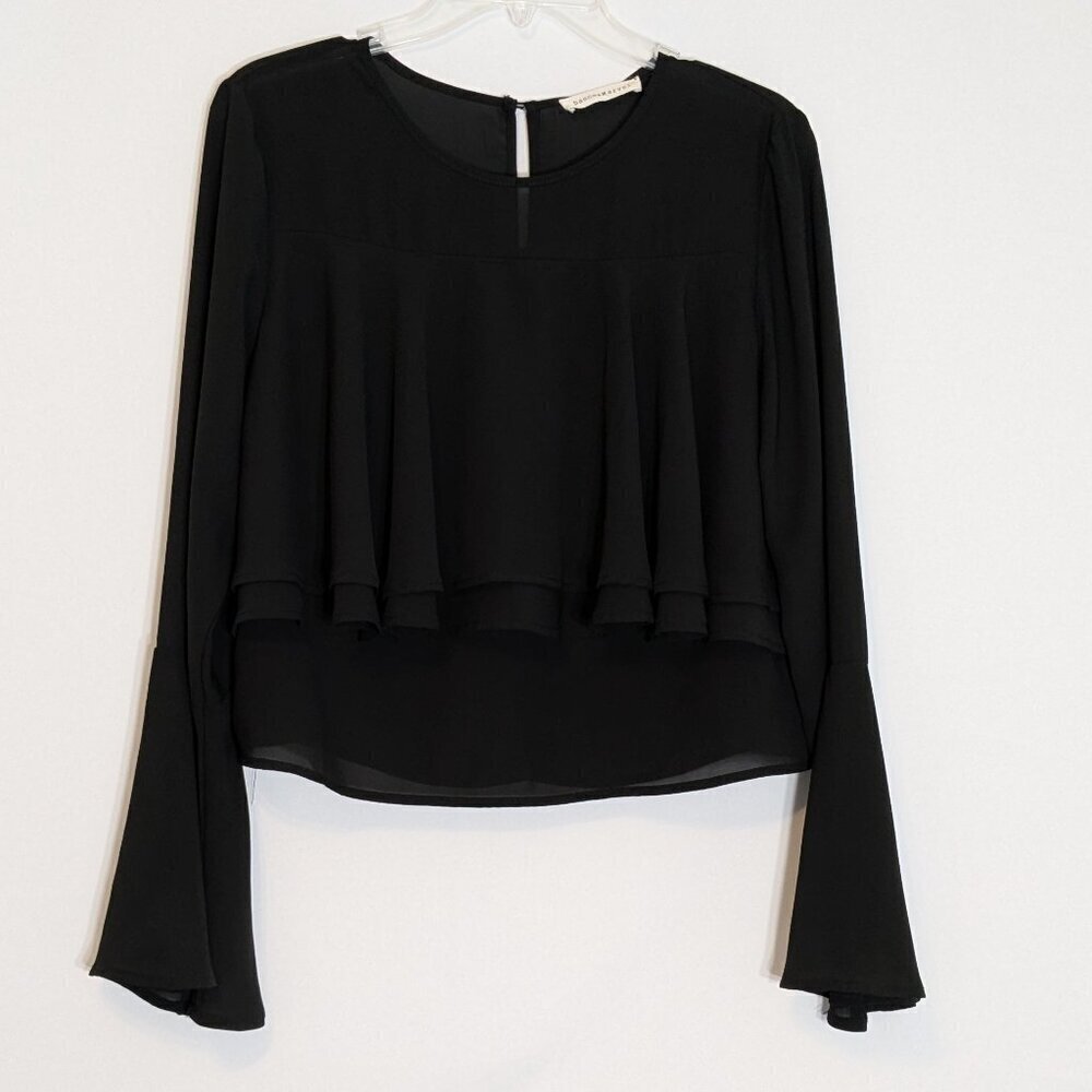 DANCE & MARVEL Black Chiffon 3-Tier Flared Long Sleeve Top; Size M